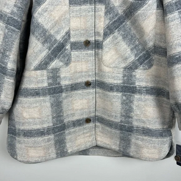 Lucky Brand Oversized Plaid Shirt Jacket. Faux Fur. Size L. - Picture 3 of 14